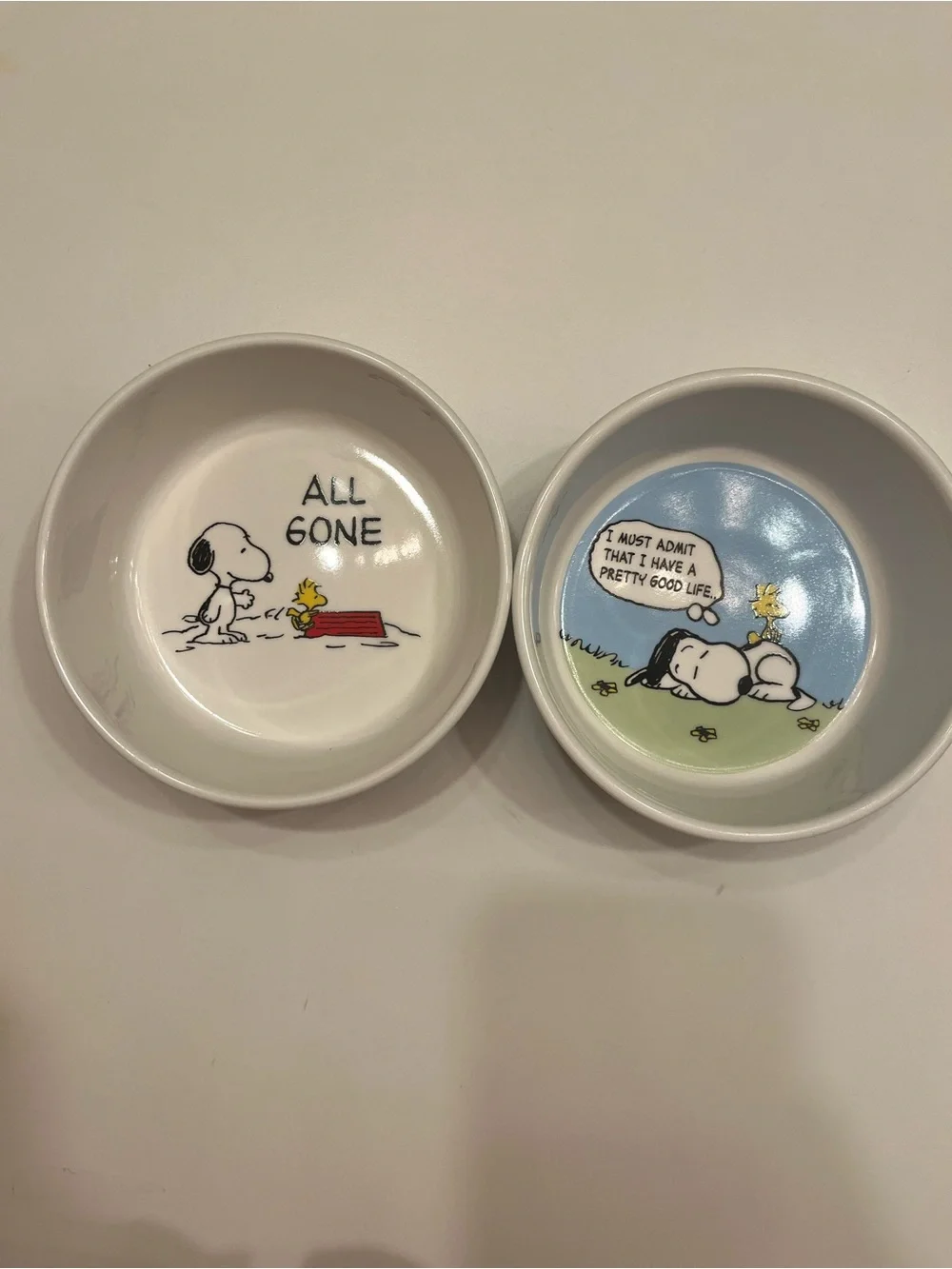 Peanuts Snoopy & Woodstock Ceramic Dog Bowls - White